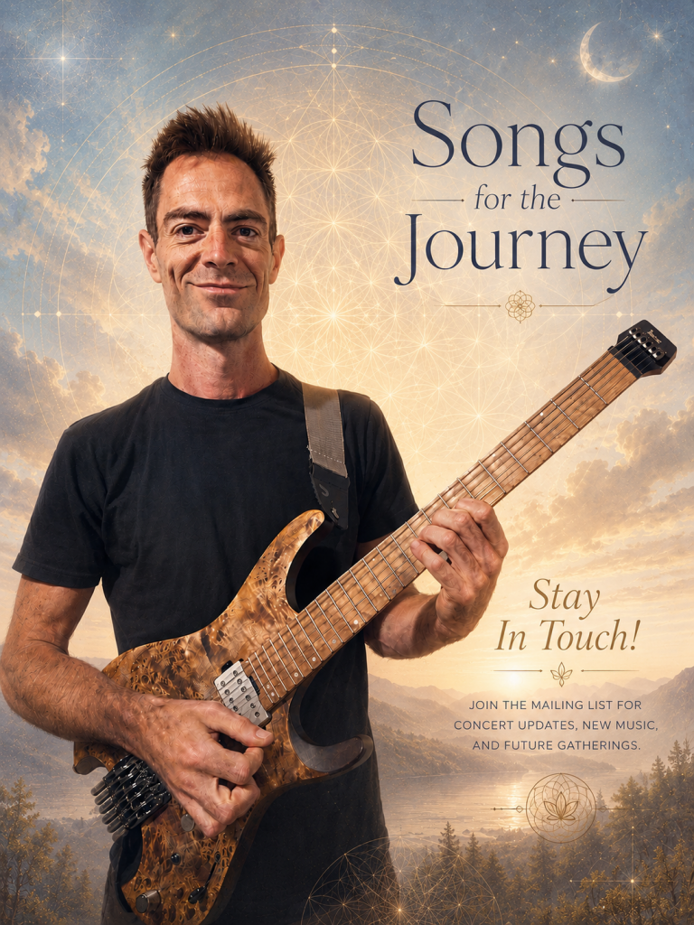 Alan with electric guitar on landscape; header image for newsletter signup.